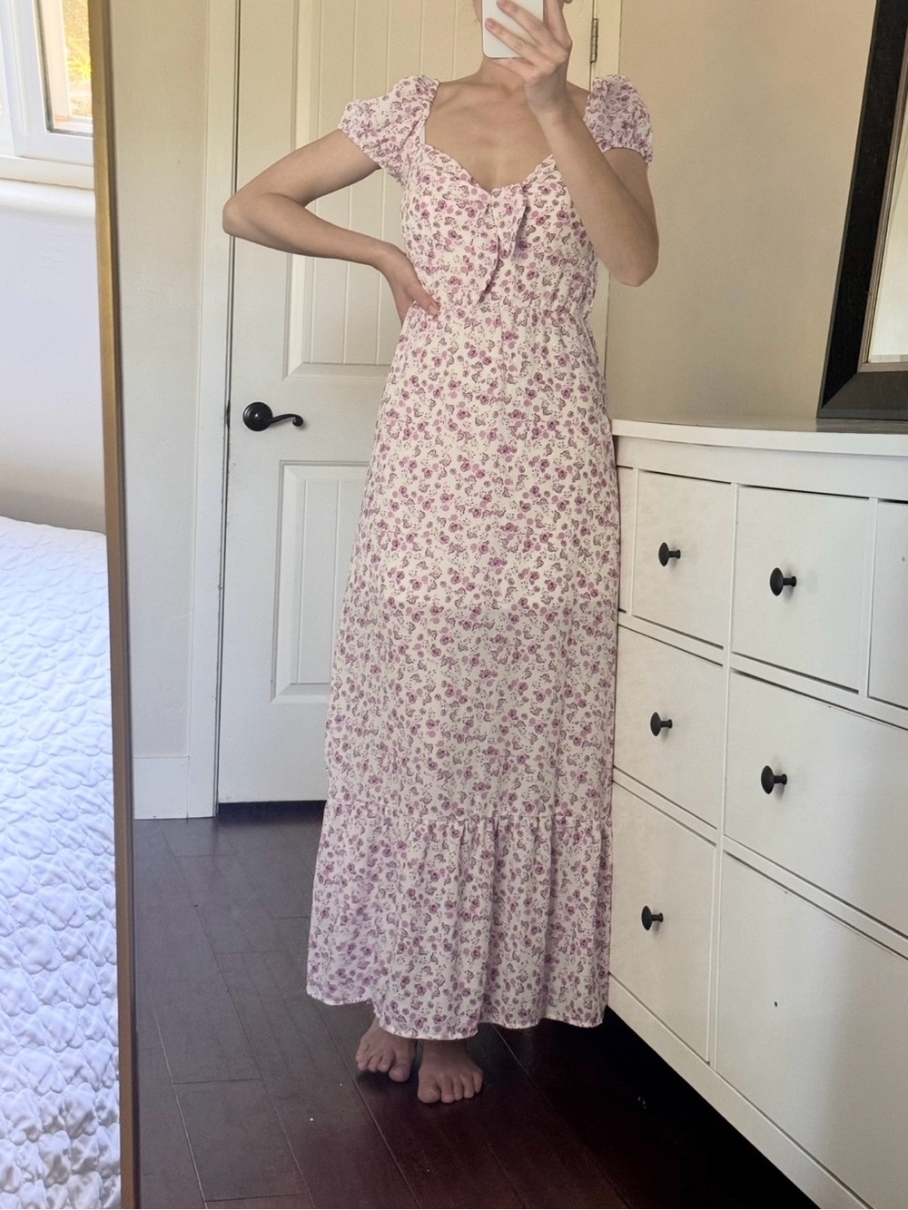 Floral Tie-Front Maxi Dress in Light Pink